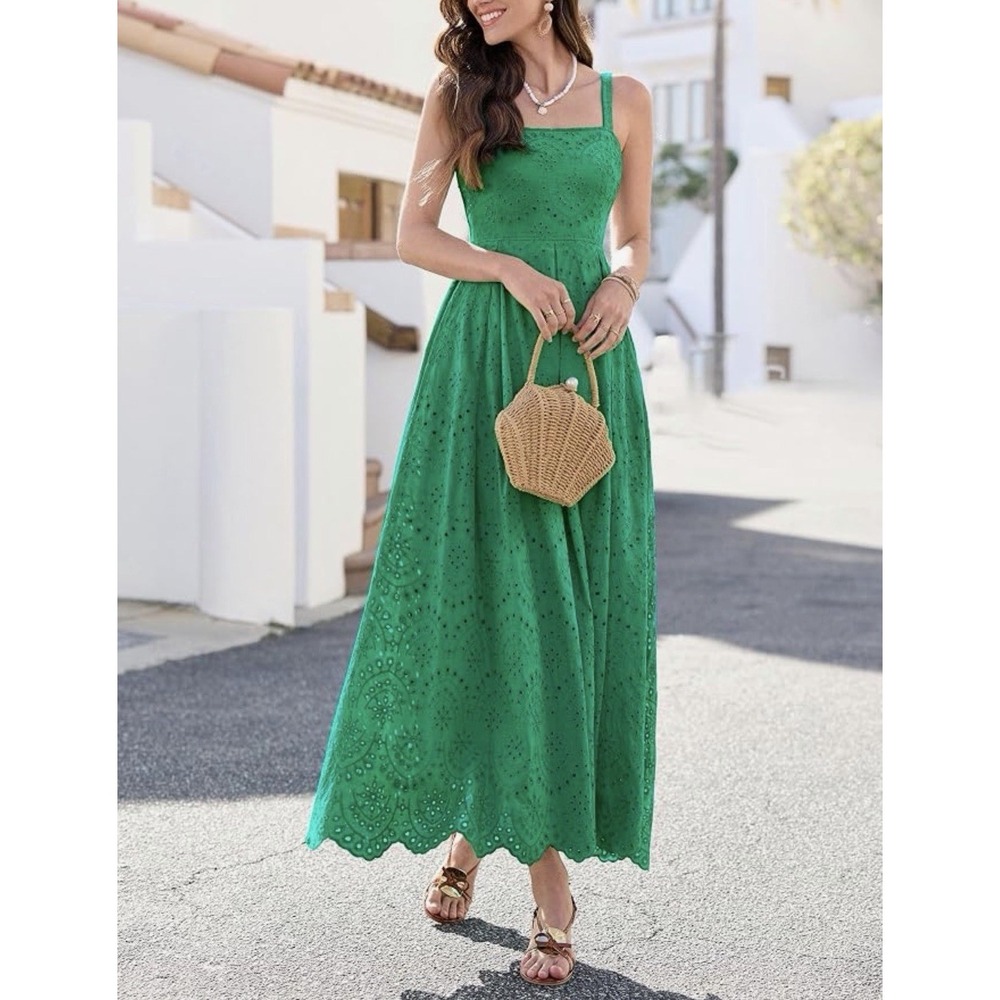 PrettyGarden Women's Large Sleeveless Eyelet Summer Dresses Pockets Kelly Green